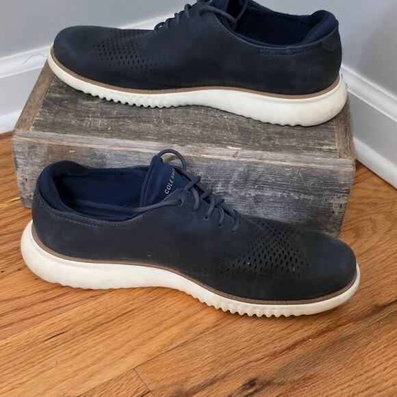 Cole Haan Zerogrand Stitchlite Oxford Men\'s 9 Navy Blue Nubuck Perforated Shoes
